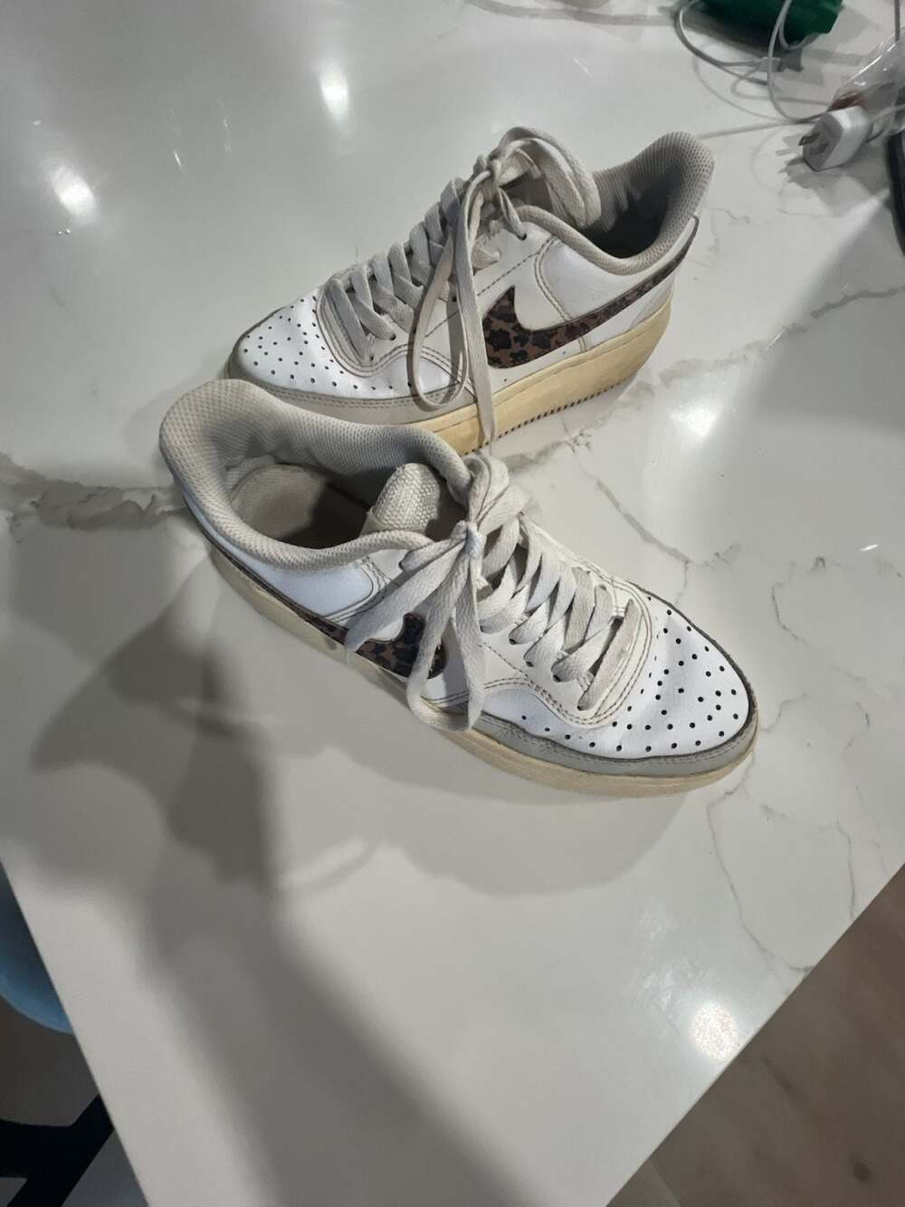 Nike Women's Court Vision Alta Platform Sneakers White/Leopard (Style DO2791-100